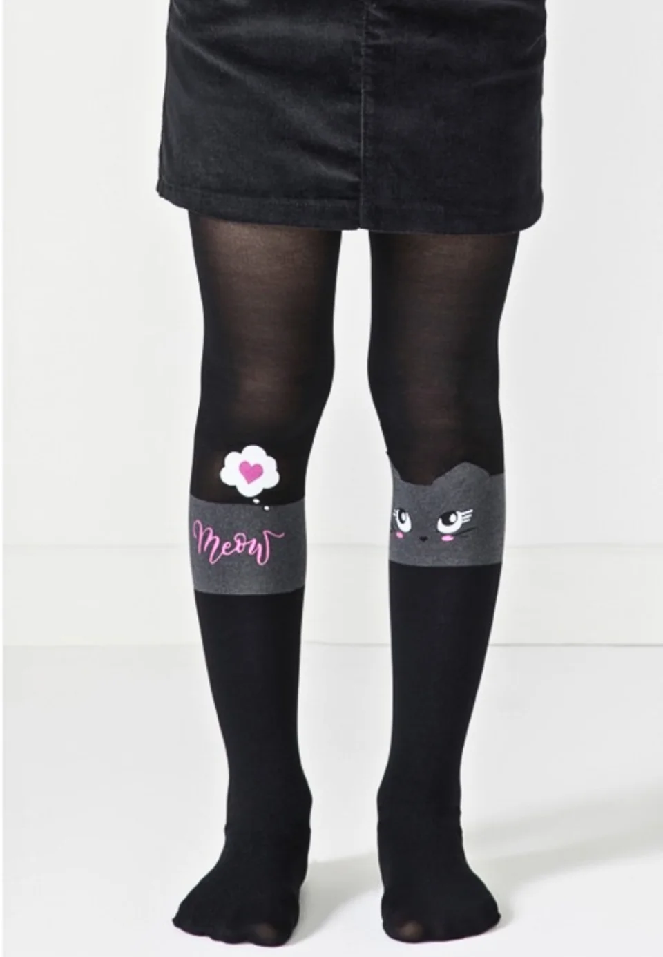 Dres fetițe Penti Pretty ,,Catty'', 30 den-  imprimeu pisică, negru