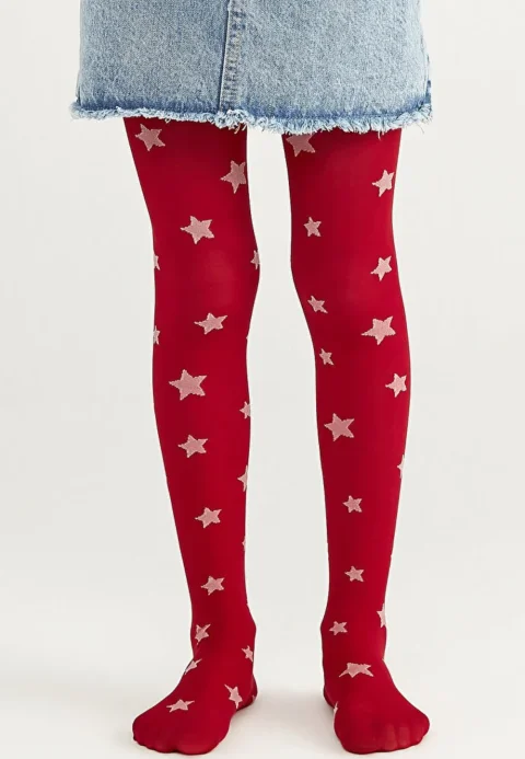 Dres fetițe Penti Young „Little Star", 30 den- mat, imprimeu steluțe, rosu