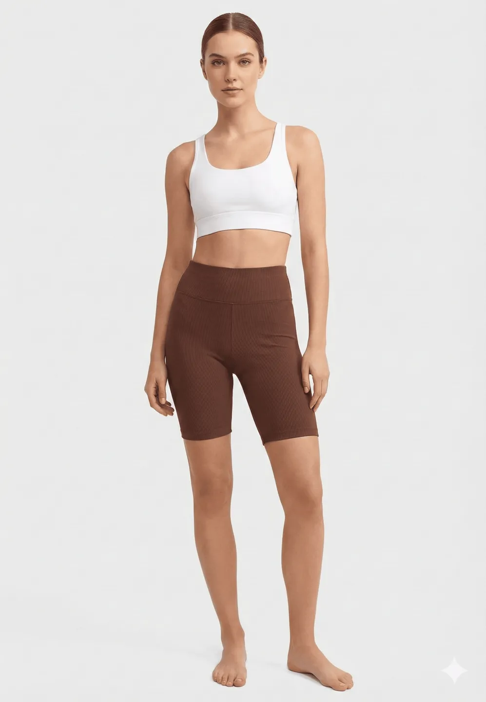 Colanți damă scurți si elastici cu talie înaltă- culoare maro