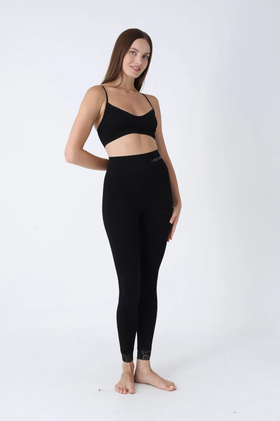 Colanți damă cu dantelă și efect compresiv