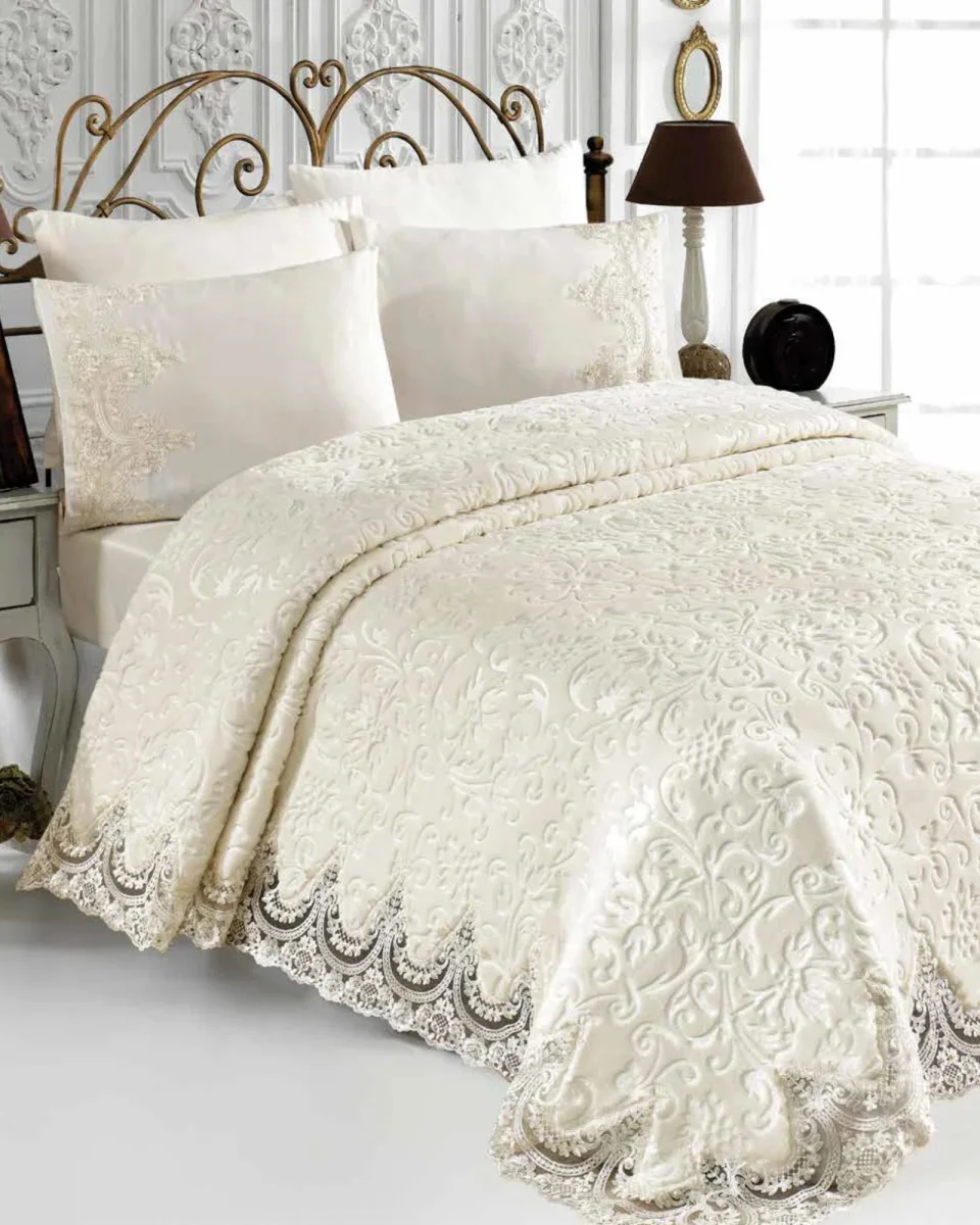 Lenjerie de Pat, Set 6 Piese, pentru 2 persoana, Crem