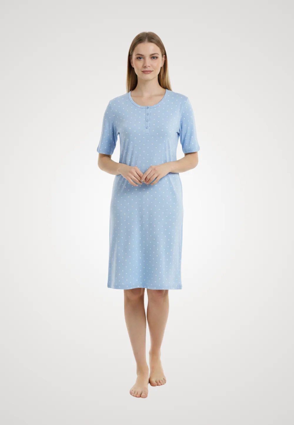 Cămașă damă de noapte albastra cu floricele