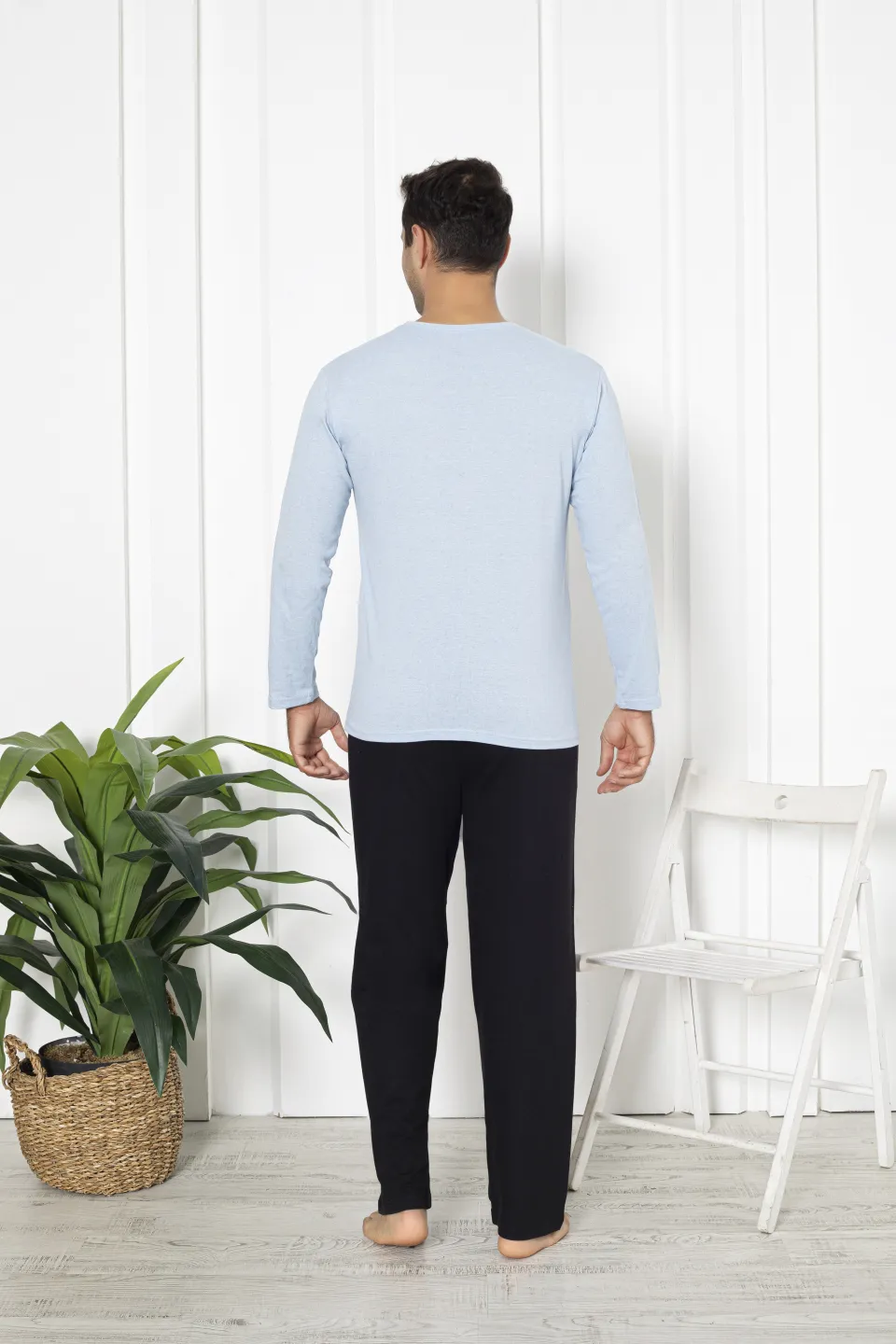 Pijama bărbați din bumbac, mânecă lungă și pantaloni lungi, imprimeu Fireroom