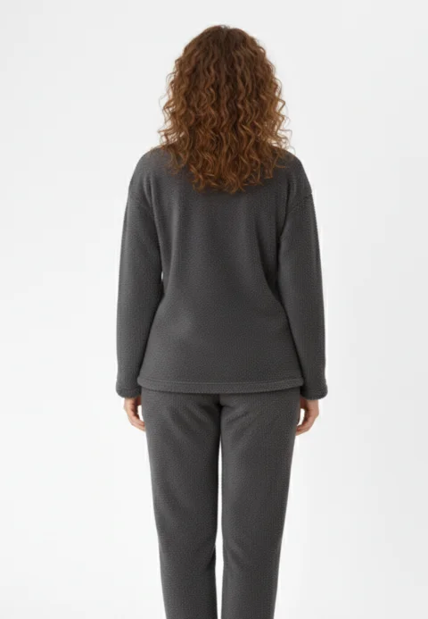 Pijamale damă cocolino gri închis cu imprimeu „Meow”