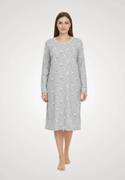 Cămașă de noapte gri cu imprimeu smile face