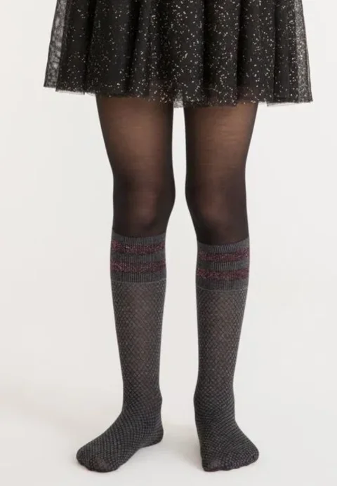 Dres fetițe Penti Young ,,Shine Stripe'', 30 den- inserții sclipici, gri