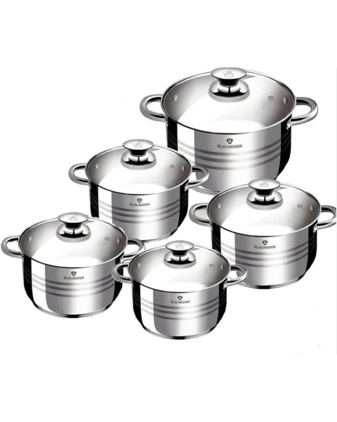 Set 5 Oale din Inox cu Capace din Sticlă Termorezistentă