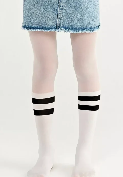 Dres fetițe Penti Young ,,Black Striped'', 20 den- imprimeu dungi, alb