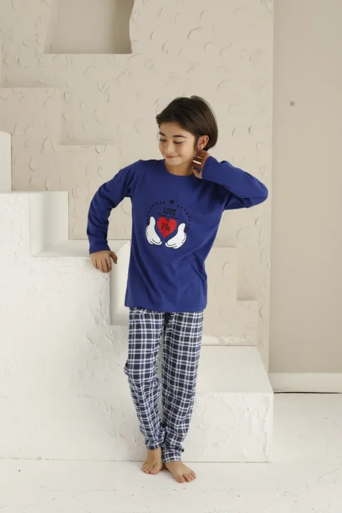 Pijama băieți, mânecă lungă, Love Me, albastru