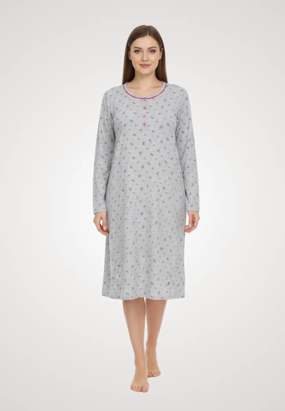 Cămașă de noapte gri cu flori