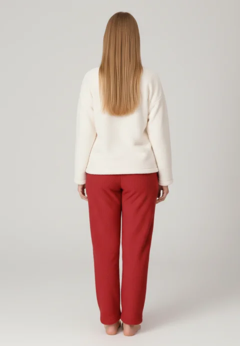 Pijamale damă cocolino alb și roșu cu imprimeu „Wild”