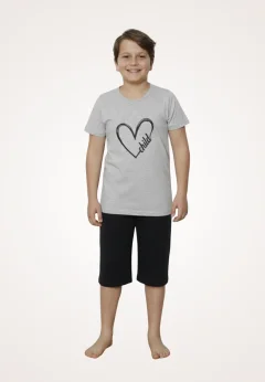 Pijama familie-copii, bumbac, mânecă scurtă și pantaloni 3/4, roz pudrat