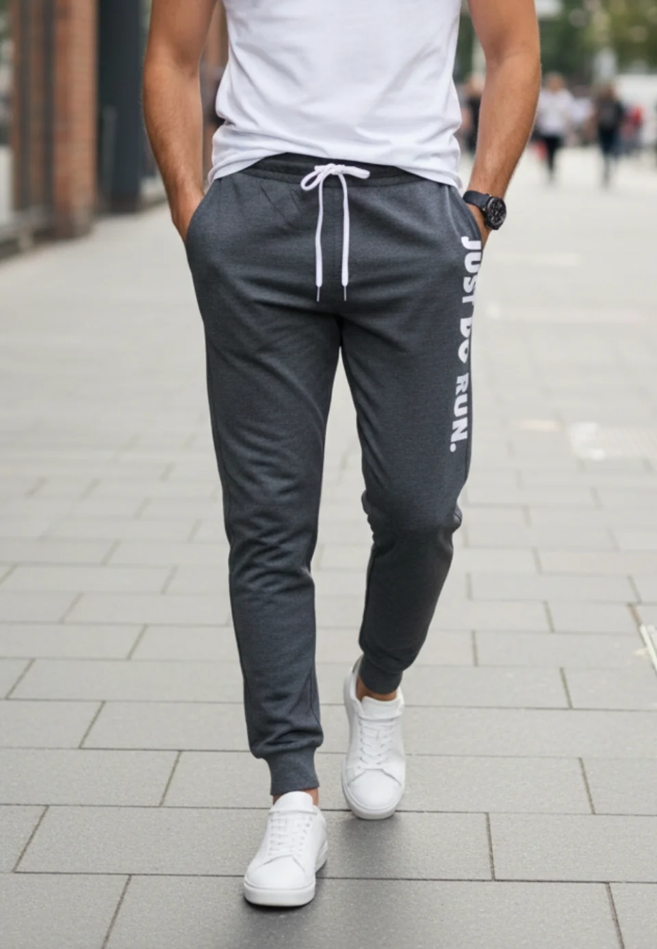 Pantaloni de trening bărbați Just Do Run, gri închis