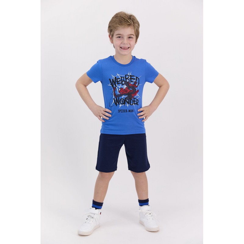 Pijamale pentru copii cu tricou și pantaloni scurți Disney Webbed Wonder, Albastru