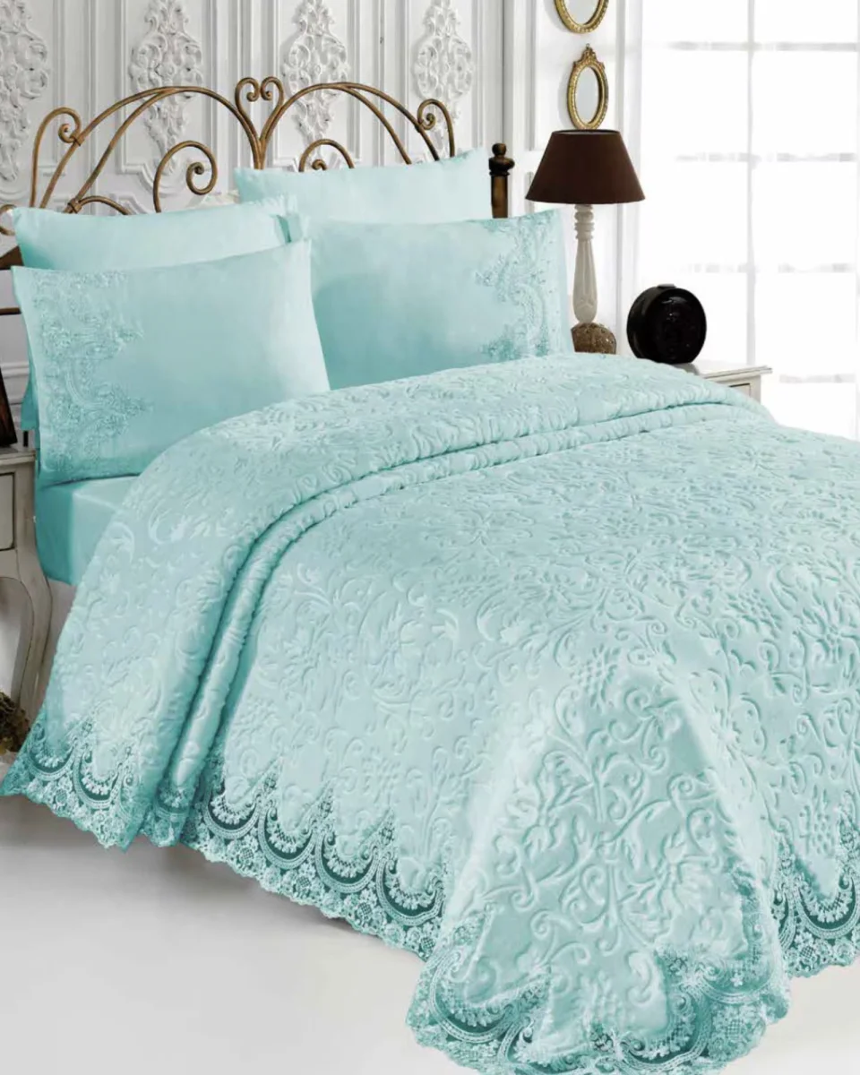 Lenjerie de Pat, Set 6 Piese, pentru 2 persoana, Turcoaz