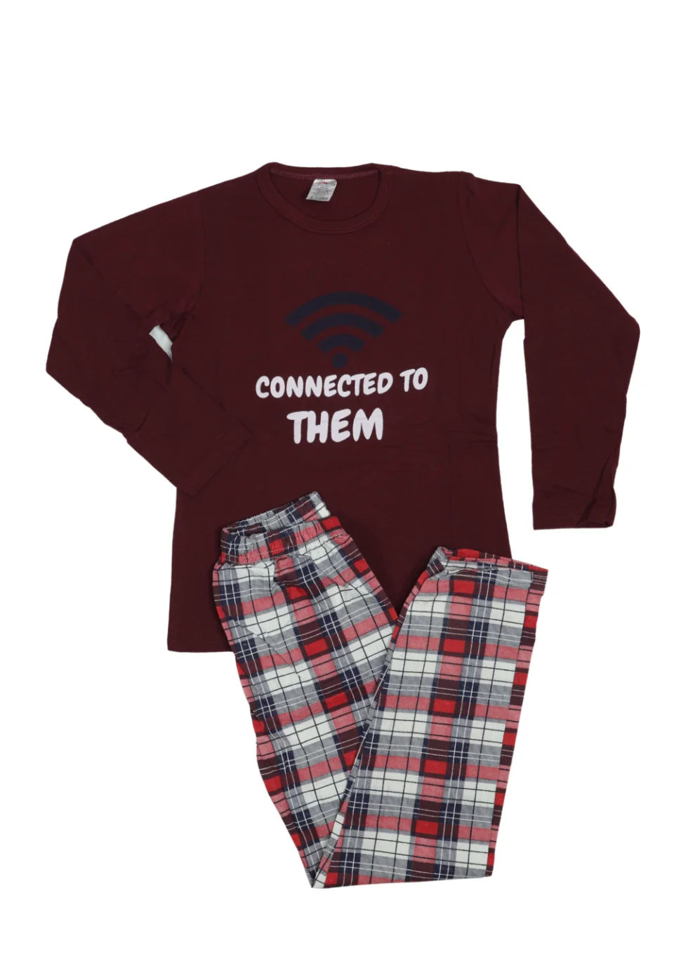 Pijama Fete, Mânecă Lungă, imprimeu Connected To Them, bordo