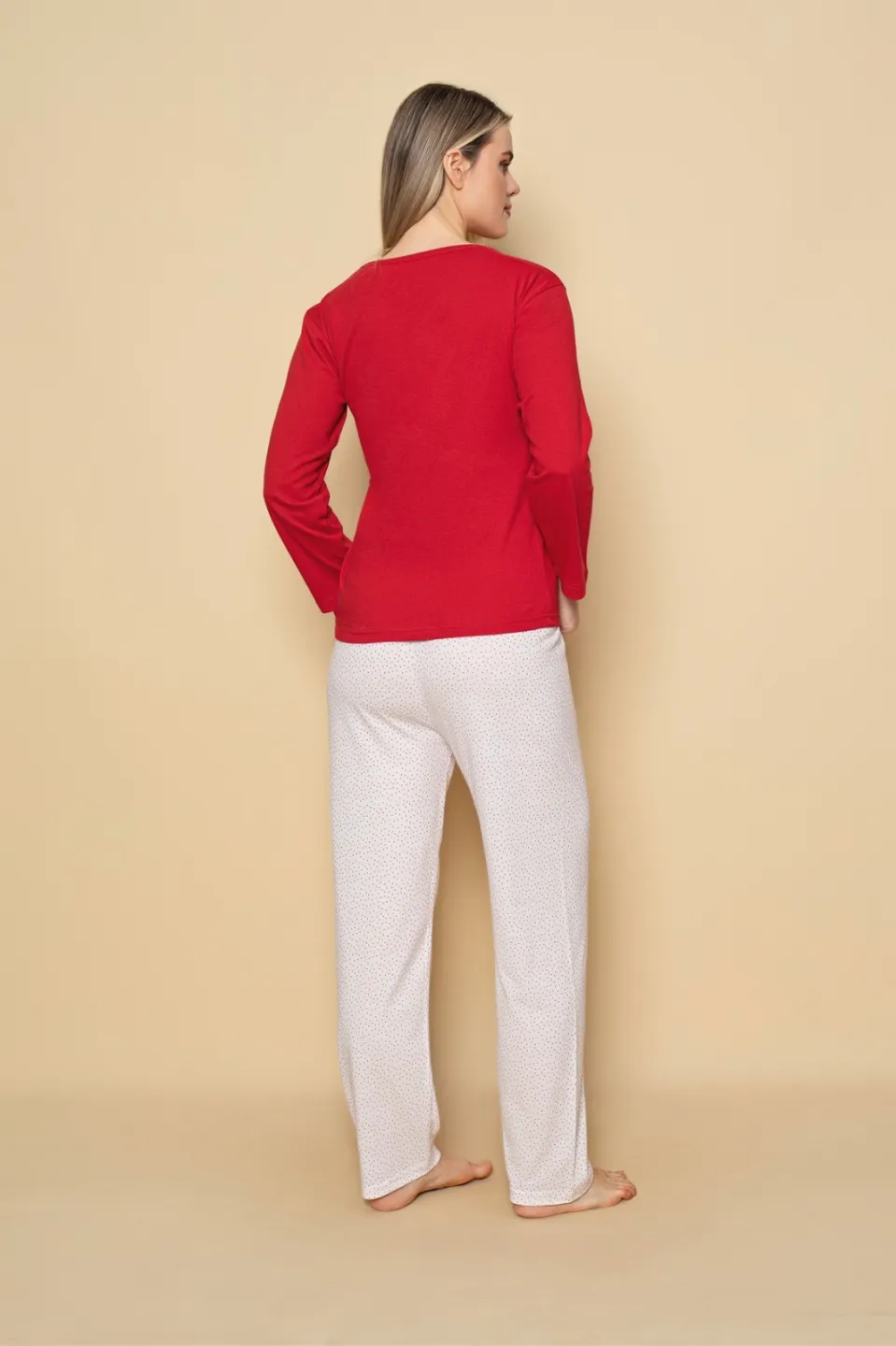 Pijama damă cu mânecă lungă și pantaloni lungi asortați, imprimeu ,,Dreaming"