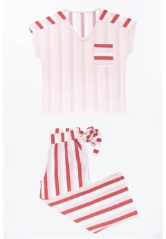 Pijama damă Freenight roz, tricou mânecă scurtă, pantaloni lungi