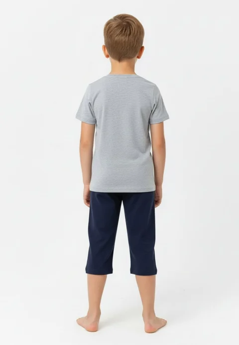 Pijama băieți Paște, gri – tricou bumbac 100% și pantaloni