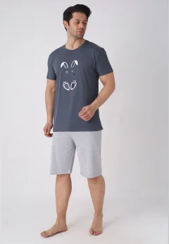 Pijama bărbați Paște, Gri– tricou bumbac 100% și pantaloni 3/4