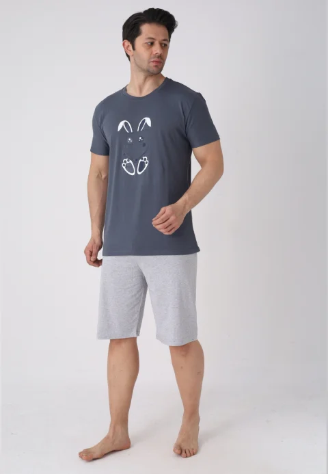 Pijama bărbați Paște, Gri– tricou bumbac 100% și pantaloni 3/4