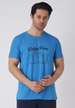 Pijama bărbați Paște, Albastru– tricou bumbac 100% și pantaloni 3/4
