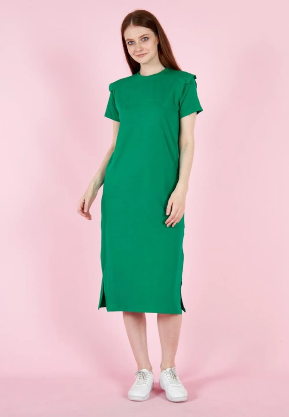 Rochie casual de damă, bumbac,  mânecă scurtă- culoare verde