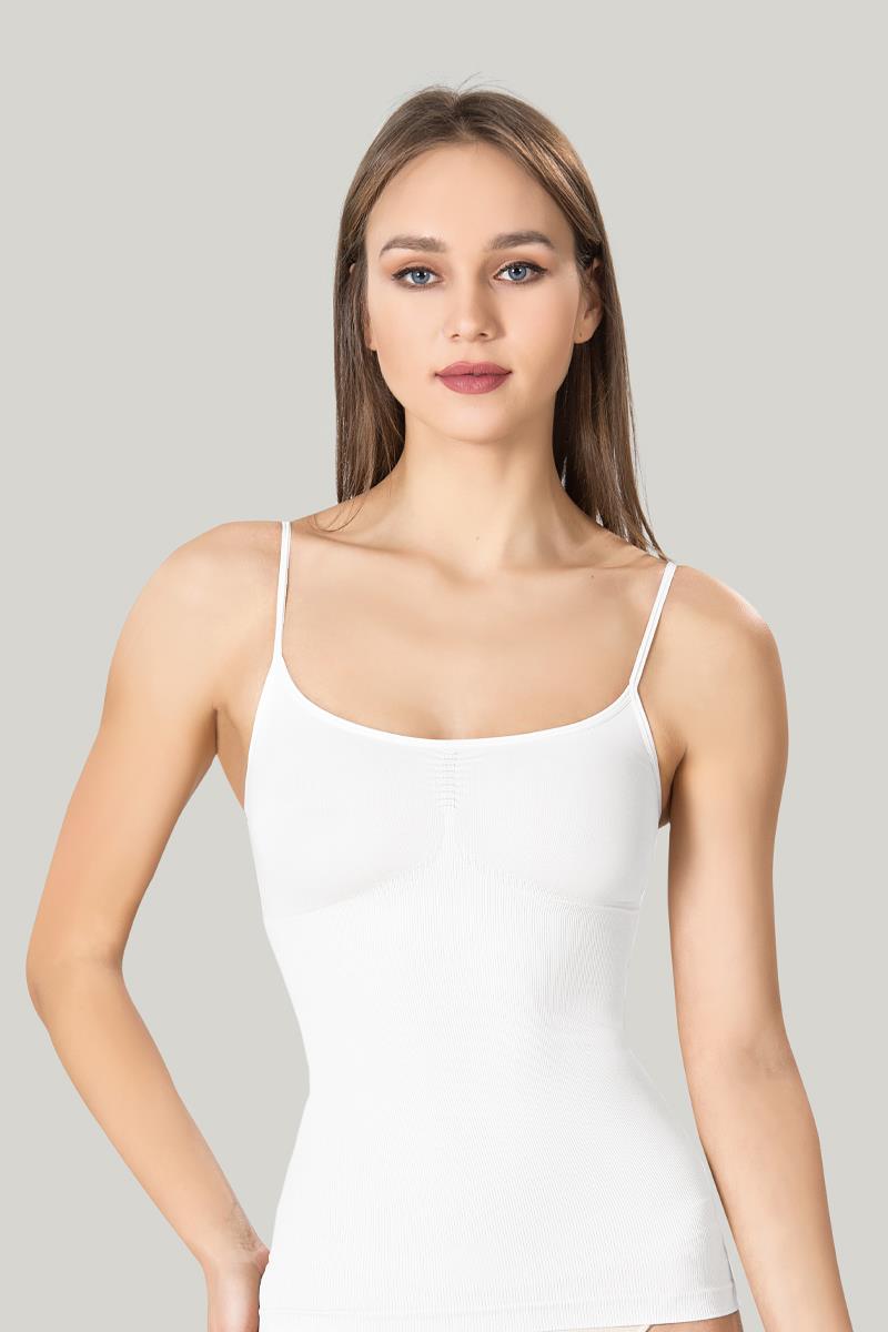 Maiou dama modelator in talie cu bretele subtiri, material moale, culoare alb