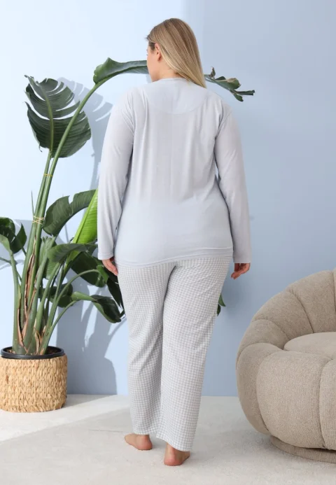 Pijama damă big size albastru deschis, imprimeu Leave a little, 100% bumbac