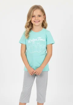 Pijama fete Paște, Verde – tricou bumbac 100% și pantaloni 3/4