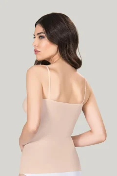 Maiou dama modelator in talie cu bretele subtiri, material moale, bej