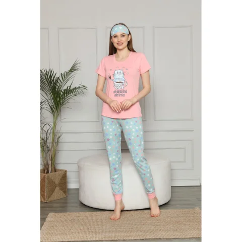 Pijama pentru Dama cu Imprimeu Pisică - Set de Primăvară