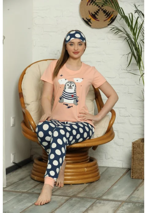 Pijama pentru Dama cu Imprimeu Foca - Set de Primăvară, maneca scurta si pantaloni lungi