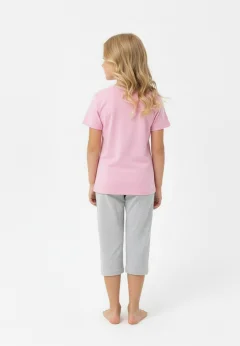 Pijama fete Paște, Roz – tricou bumbac 100% și pantaloni 3/4