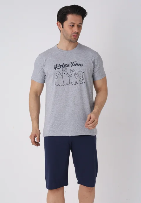 Pijama bărbați Paște, Gri– tricou bumbac 100% și pantaloni 3/4