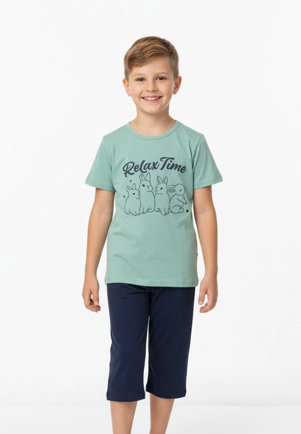 Pijama băieți Paște, verde – tricou bumbac 100% și pantaloni