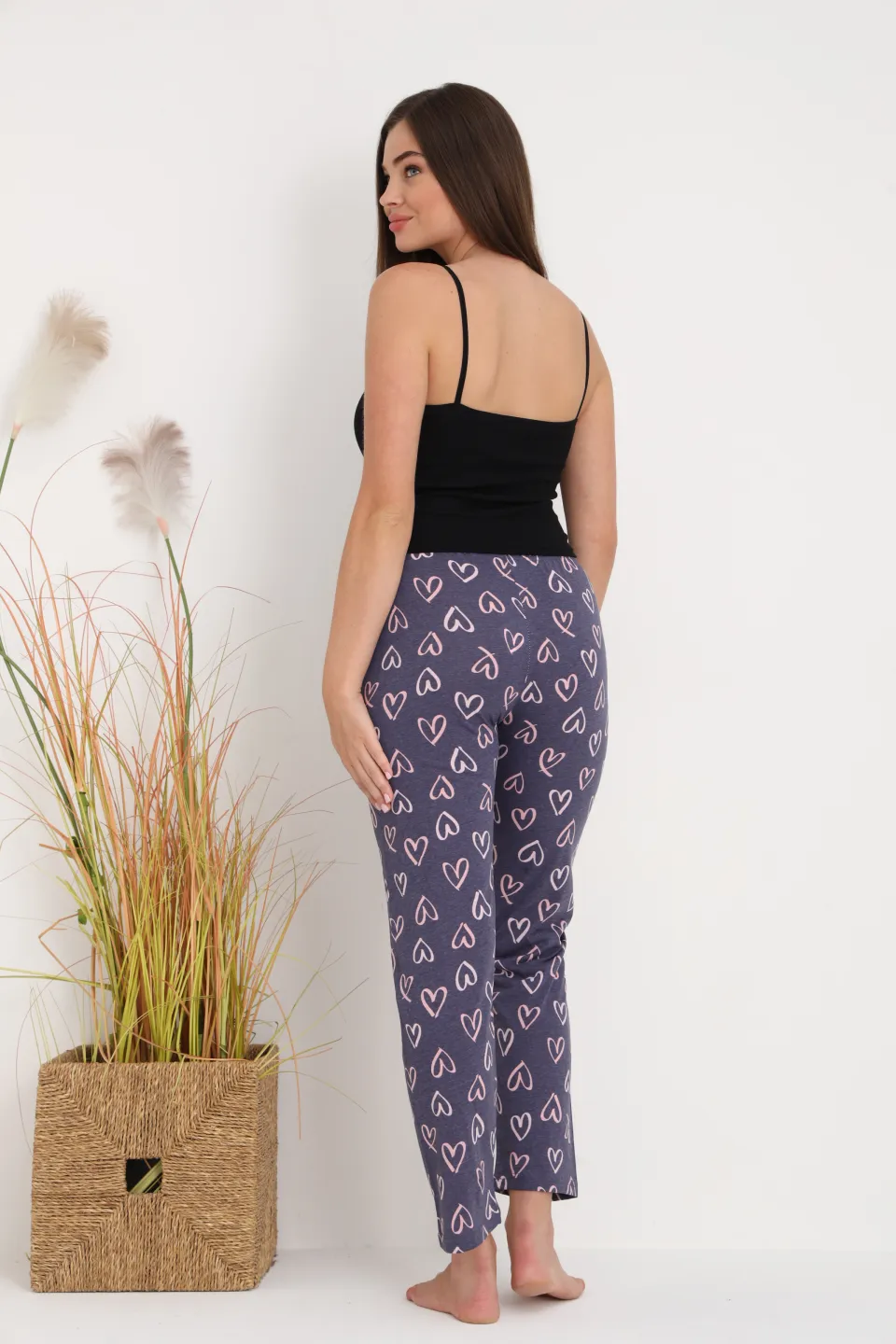 Pantaloni de pijama damă gri închis cu inimioare