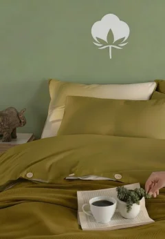 Set Lenjerie de Pat Dublu cu Nasturi din Lemn – Galben muștar