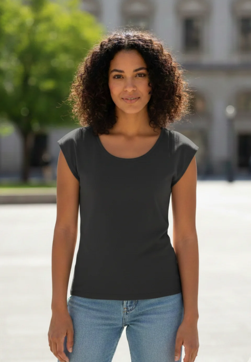 Tricou damă negru din bumbac elastic