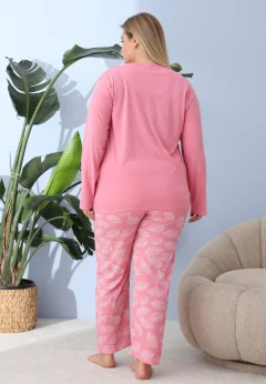 Pijama damă big size roz închis, imprimeu My Best Life, 100% bumbac