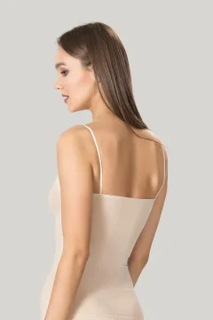 Maiou dama modelator in talie cu bretele subtiri, material moale, culoare bej