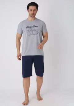 Pijama bărbați Paște, Gri– tricou bumbac 100% și pantaloni 3/4