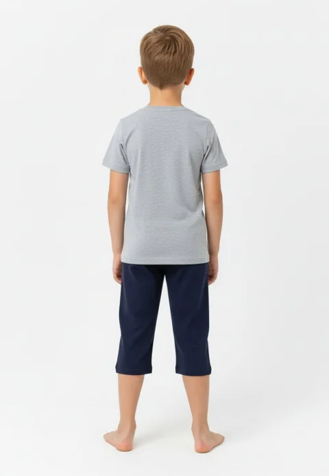 Pijama băieți Paște, gri – tricou bumbac 100% și pantaloni