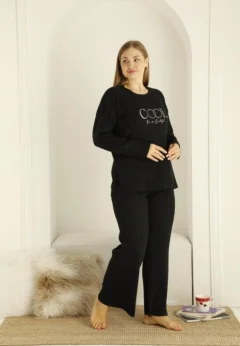 Pijama damă, mânecă lungă și pantaloni lungi, imprimeu Cool