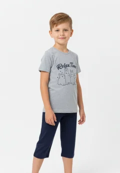 Pijama băieți Paște, gri – tricou bumbac 100% și pantaloni