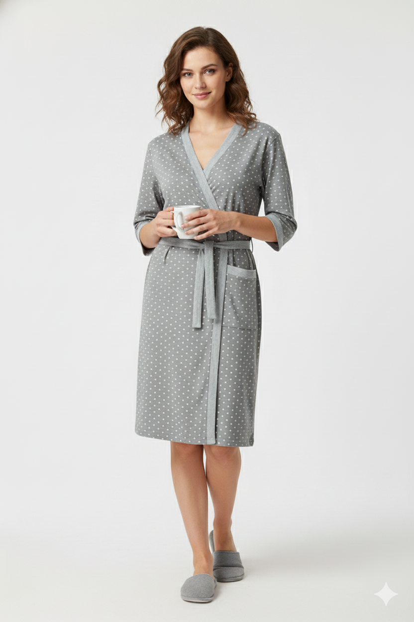 Halat de damă cu buzunare, bumbac 100%, culoare gri