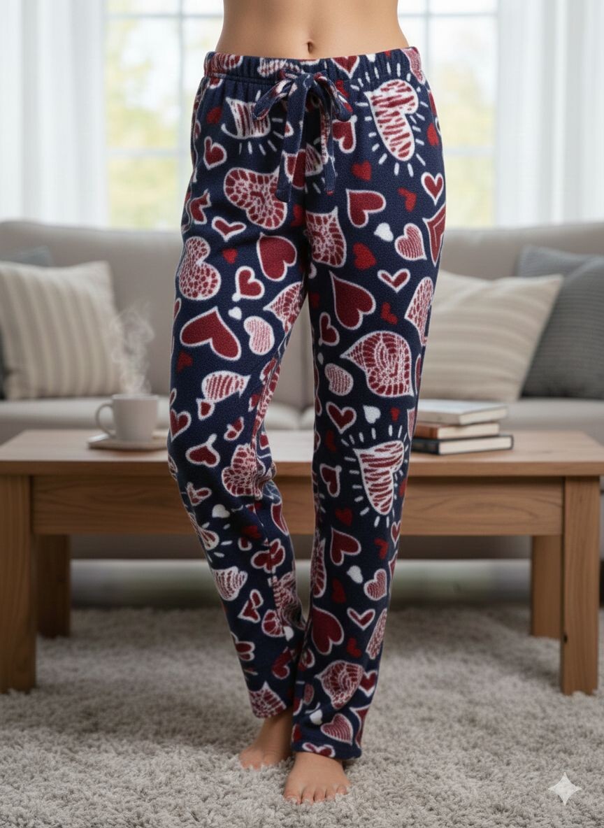 Pantaloni Dama Polar , Bleumarin, cu Inimioare