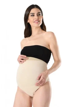 Chilot modelator pentru gravide, cu talie înaltă și bandă de silicon, culoare bej