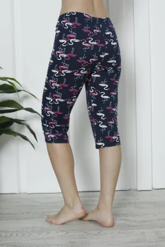 Pantaloni pijama damă 3/4, bleumarin, imprimeu flamingo