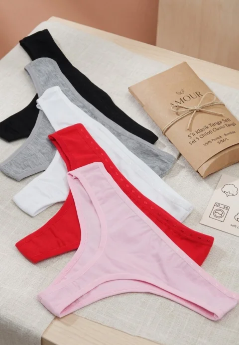 Chilot Damă Tanga – Set 5 Bucăți Multicolor